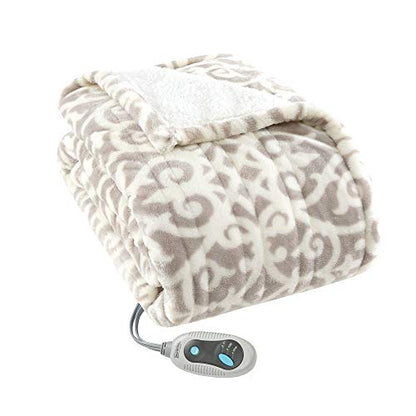 Beautyrest Heated Electric Throw - Sherpa/Berber, 3 Heat & Washable - color: Grey Lattice, size: 50 in x 64 in