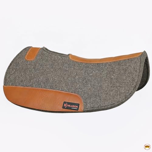 HILASON Western Wool Felt Round Contoured Horse Saddle Pad W/Distressed Wear Leather | for Horses