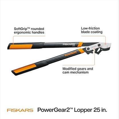 Fiskars 25” PowerGear2 Garden Bypass Loppers, 1.75" Capacity Tree Trimmer | Branch Cutter Tool, Multiplies Cutting Power for Easier Pruning, Heavy-Duty & Sharp Steel Blade with Low-Friction Coating - style: 25 in