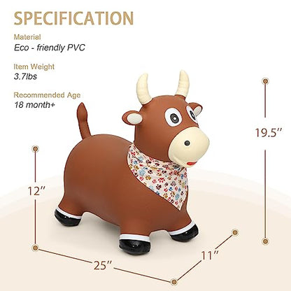INPANY Bouncy Bull, Cow Hopper for Toddlers, Kid Gifts Toy, Pump Included | Eco-Friendly PVC, Low Center Gravity, Bull Riding Toys, Load 100 Lbs, Learn & Exercise & Active Fun, Gifts for 2-4 Kids - color: Bull