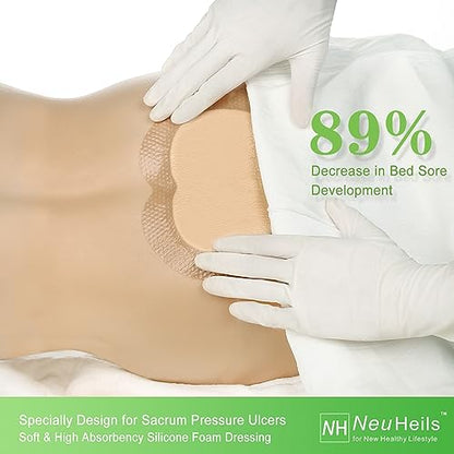 NeuHeils Sacrum Silicone Foam Dressing with Gentle Border 7”x7”, 5 Pack - size: 7''x7'' (Pack of 5)