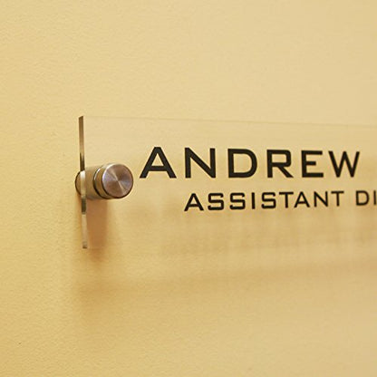 Personalized Office Wall Name Plate Sign. Modern Stainless Steel Legs (Clear See Through) - color: Clear See Through