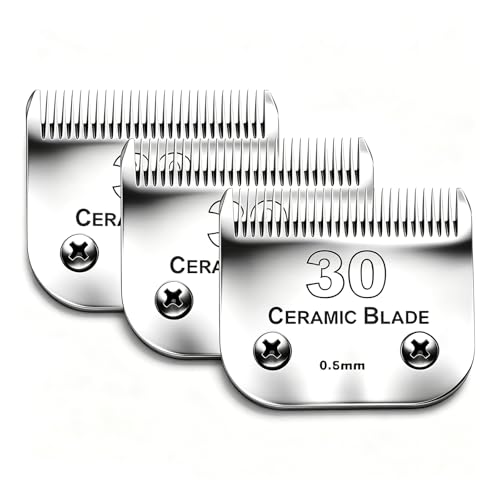 3PCS 30 Blades Dog Grooming Blades Compatible with Andis/Wahl Dog Clipper | Cut Length 1/50"(0.5mm),Dog Clipper Blade compatible with Oster A5/Wahl KM Series ,Ceramic Blade & Stainless Steel Blade - color: 3pack #30
