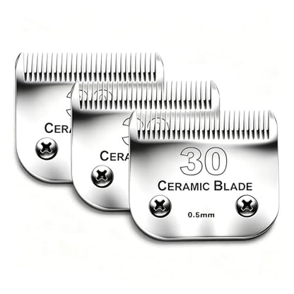 3PCS 30 Blades Dog Grooming Blades Compatible with Andis/Wahl Dog Clipper | Cut Length 1/50"(0.5mm),Dog Clipper Blade compatible with Oster A5/Wahl KM Series ,Ceramic Blade & Stainless Steel Blade - color: 3pack #30