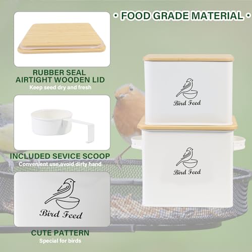 Bird Seed Storage Container Set of 2,10LB Bird Food Container-White - color: White(Bird Feed)