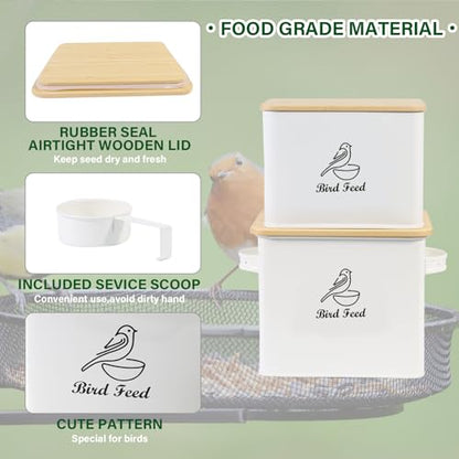 Bird Seed Storage Container Set of 2,10LB Bird Food Container-White - color: White(Bird Feed)