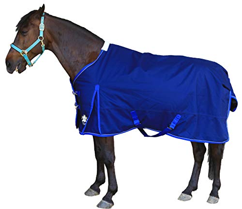 T TEKE Ultimate Turnout Sheet for Horses, 1050D Ballistic Nylon Outer, No Filling - color: Midnight Blue w/Royal trim & Silver Piping, size: 75"