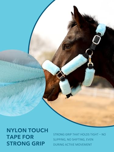 Harrison Howard Fleece Halter Covers for Horses, Set of 9, Prevent Hair Loss Pressure Marks, Padded Horse Halter Fleece Set Sky Blue - color: Sky Blue