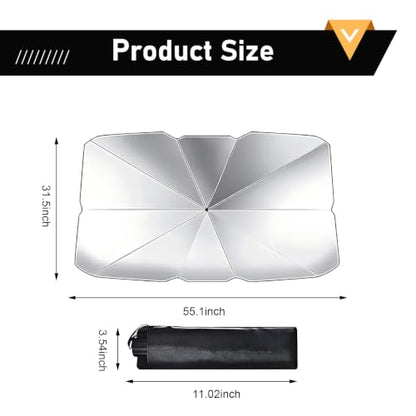 1 PC Car Sunshade Umbrella, Windshield Sun Shade with UV Block, Foldable Reflective Sunscreen Front Window Cover, Universal for Most Cars, Trucks, SUVs (55"x 31" Sliver #B) - color: Silver #B
