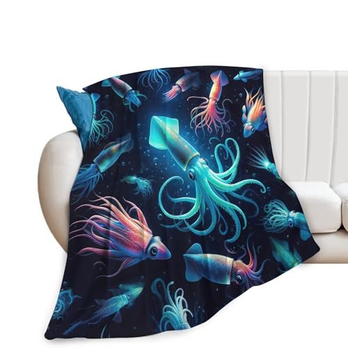 Squid Blanket Decor Gifts for Squid Lovers, Flannel Fleece Fuzzy Throw Blankets, Soft Warm Cozy Plush Ocean Animal Blanket for Bed Couch Living Room Stuff Decoration for Kids Adult 50"x40" - color: Squid, size: 50"x40"