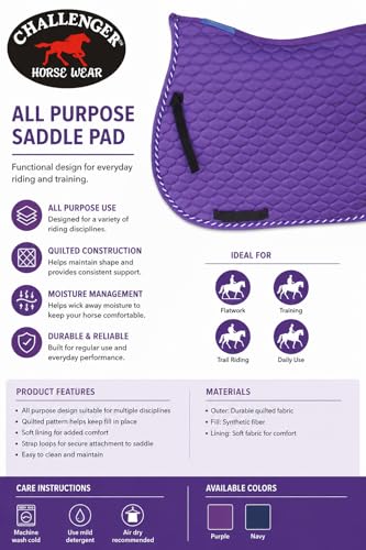 Horse Saddle Pad English Quilted Contoured All-Purpose Trail 72TS09 - color: Purple