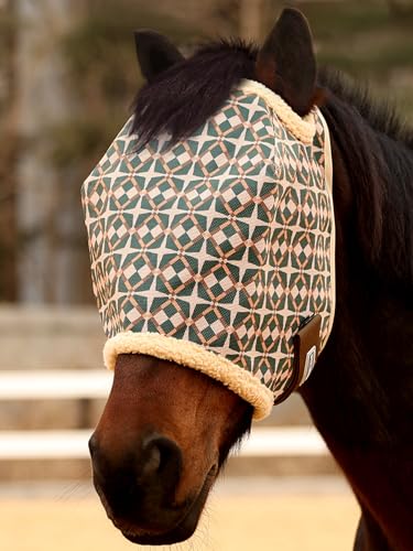 Tackmore Horse Fly Mask Without Ears, Breathable Structured Mesh for Horses, Soft Fleece Edging, UV Protection, Printed Turnout Mask for Pasture-Dark Green Print L - color: Dark Green Print, size: L