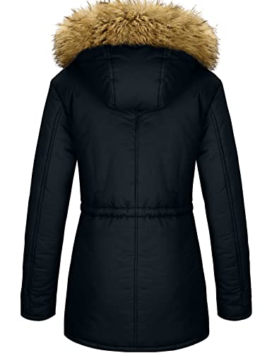 YXP Women's Winter Thicken Military Parka Jacket Warm Fleece Cotton Coat with Fur Hood - size: Large