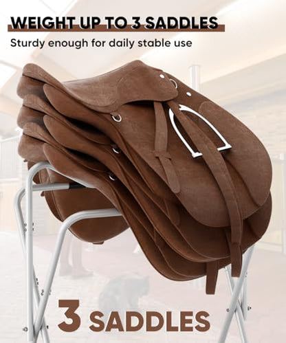 Queension Foldable Saddle Rack with Bottom Storage for Horse Stable, White - style: Standing-White