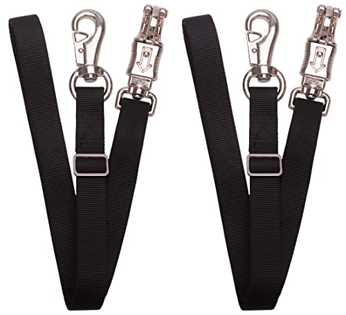 Adjustable Nylon Cross Tie for Horse（2 Pack）- with Strong Panic Snap and Bull Snap, Adjusts Length from 44.6" to 78.5" (Black)