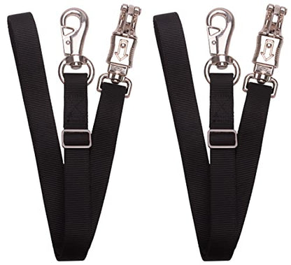 Adjustable Nylon Cross Tie for Horse（2 Pack）- with Strong Panic Snap and Bull Snap, Adjusts Length from 44.6" to 78.5" (Black)