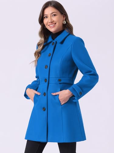Allegra K Women's Winter Classic Overcoat with Pockets Single Breasted Coat - color: Blue, size: Medium