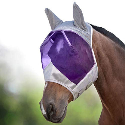 Harrison Howard CareMaster Horse Fly Mask Half Face with Ears Silver/Purple Retro Large Full Size - color: Silver/Purple, size: Full (Large)