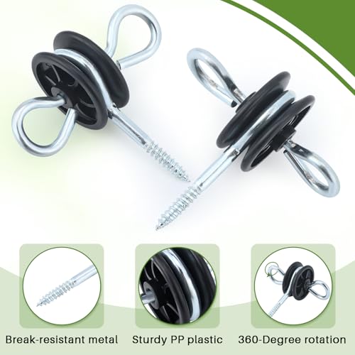 Hicarer 8 Set Electric Fence Gate Kit with Spring Handles & Screw-in Ring Insulators, 16ft Retractable Tension Spring for Farm, Ranch, Garden, Heavy Duty Black Electric Fencing Accessories for Safety
