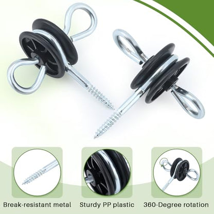 Hicarer 4 Set Electric Fence Gate Kit with Spring Handles & Screw-in Ring Insulators, 16ft Retractable Tension Spring for Farm, Ranch, Garden, Heavy Duty Black Electric Fencing Accessories for Safety