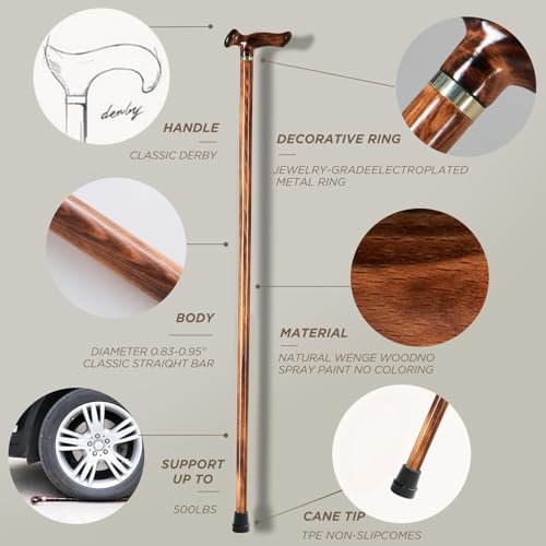 GUYUE Wooden Canes,Solid Wood Walking Sticks, Gentleman Canes,Ideal Gift | GUYUE Handmade Wooden Walking Cane for Men and Women Ergonomic Wood Cane - size: 34" (for 5'5" to 5'6")