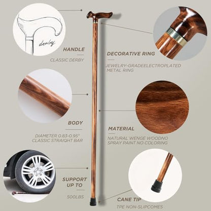 GUYUE Wooden Canes,Solid Wood Walking Sticks, Gentleman Canes,Ideal Gift | GUYUE Handmade Wooden Walking Cane for Men and Women Ergonomic Wood Cane - size: 34" (for 5'5" to 5'6")