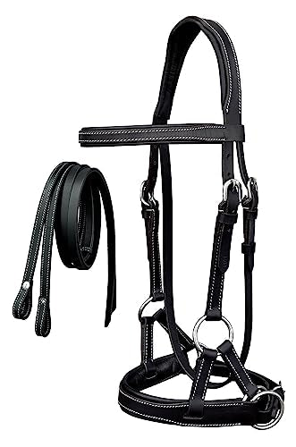 CHALLENGER Western English Leather Bitless Sidepull Bridle Reins 7713 - color: Black, size: Cob Size