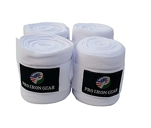 Horse Fleece Wraps Bandages/Polo Wraps/Stable Wraps Equestrian Leg Wraps Set of 4 Equestrian Boot Protection (White) - color: White