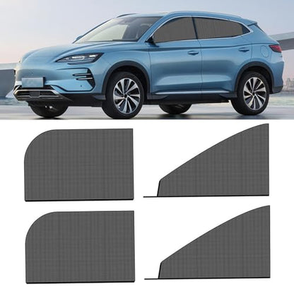 4 PCS Car Window Sunshade, Double Layer Sunscreen Ventilation Breathable Isolation Mesh, Summer Essentials Foldable and Convenient Storage Accessories for Most Cars (Black)