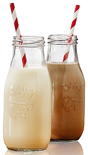 Circleware Country Milk Bottles Set of 6 Drinking Glasses, Home and Kitchen Dairy Cow Glassware for Water, Juice, Beer, Bar Liquor Dining Beverage Gifts, Farmhouse Decor, 10.5 oz, Clear | Dairy Cow Farmhouse Decor Glassware For Water Juice Beer & Bar Liqu