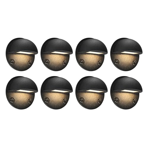 GKOLED 8-Pack Low Voltage LED Deck Lights, Mini Size Eyelid Step Lights with 0.8W Integrated LED Chips, IP65+ Rated Waterproof for Outdoor, 3000K, Die-cast Aluminum with Black Powder Coated Finish - color: Mini Size (Surface Mounted), size: 8 Pack