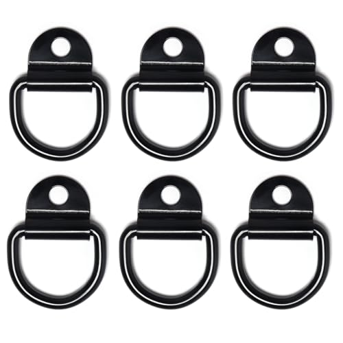 Heavy Duty Steel D Rings Tie Down Anchors Hooks, 8mm Diameter D-Ring Strength Surface Mount Hook Securing Cargo for Trailer, Truck Bed, Pickup, Camper, Tie Down Straps, Black 6 Pack