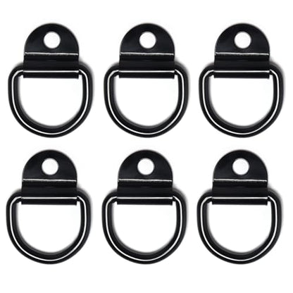 Heavy Duty Steel D Rings Tie Down Anchors Hooks, 8mm Diameter D-Ring Strength Surface Mount Hook Securing Cargo for Trailer, Truck Bed, Pickup, Camper, Tie Down Straps, Black 6 Pack