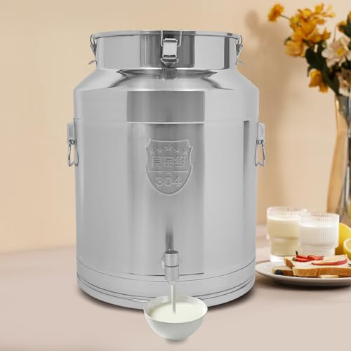 304 Stainless Steel Milk Can with Spigot, 64L/16.90Gal Metal Water Beverage Drink Dispenser with Lid, Airtight Milk Bucket Wine Pail, Food Storage Container for Kitchen Party
