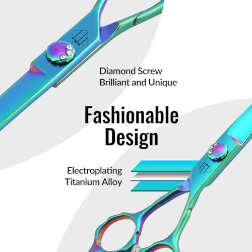 Dog Grooming Scissors: 7" Straight Pet Shears Skeletonized blade Made Of Japanese 440C for Trimming Dogs Cats and Other Pets Green (Curved G, 7") - style: Curved G