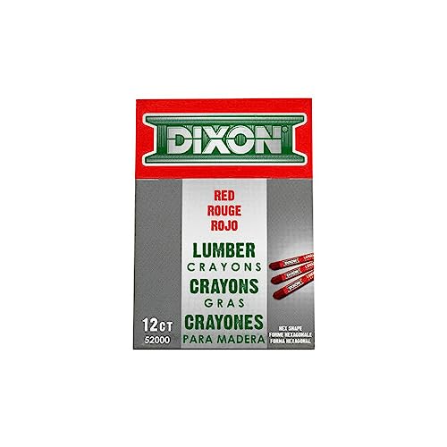 DIXON Industrial Lumber Marking Crayons, 4.5" x 1/2" Hex, Red, 12-Pack (52000)
