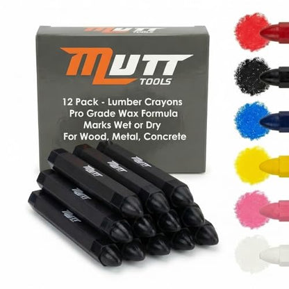 Mutt Tools Black Lumber Crayons 12 Pack - Construction Crayon | Black, 12 Pack, Wax Formula, Hexagonal Grip, Weather Resistant - color: Black