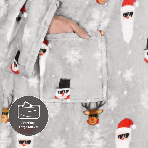 Catalonia Wearable Blanket with Sleeves for Women & Men, Fleece Wrap Throw - color: Santa and Deer Grey