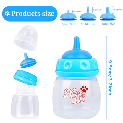 Pet Feeding Bottle,3 Pack 60ml Nursing Bottle, 3 Sizes Nipples with Ventilation Valve Resistant Tearing Perfect for Puppies, Kittens, Small Wildlife（Blue） - color: blue