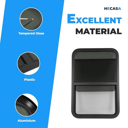 HECASA 24" W x 36" H RV Window w/Trim Ring Vertical Slide RV Window | Replacement W/Screen, for Camper, Cargo Travel Trailer, Cargo Van Tinted Glass Powder Coated - size: 24" W x 36" H