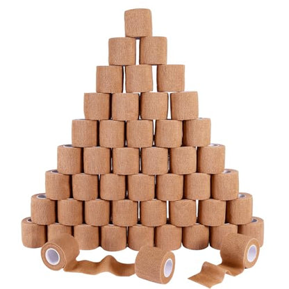 48 Pack 2” x 5 Yards Self Adhesive Bandage Wrap Athletic Elastic Breathable Cohesive Bandage Wrap Rolls for Stretch, Sports, First Aid, Wrist, Ankle Sprains, Swelling, Vet Wrap, Brown - color: Brown