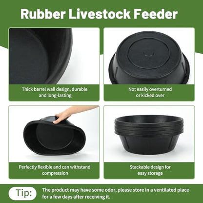4 Pack Rubber Feed Pan, Horse Feed Pan, 8 Quart / 2 Gallon Bowl - color: Black-8Quart, size: 4PCS