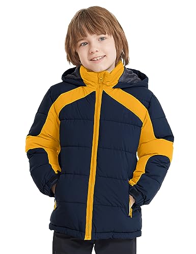 ZSHOW Boys' Puffer Jacket Soft Fleece Lined Winter Coat Outerwear Jacket - color: Navy & Yellow, size: 14-16