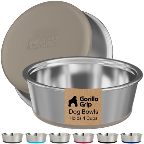 GORILLA GRIP Dog Bowls, Food Grade Stainless Steel, Set of 2, 4 Cup, Beige | 304 Stainless Steel Pet Feeding Bowls Hold 32 fl oz Each, Dishwasher Safe, Rust Resistant, BPA Free Rubber Base - color: Beige, size: 4 Cup (32 Oz)