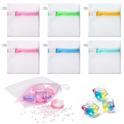 Mesh Laundry Bags for Delicates Washing 6 PCS Machine Bag Travel Laundry Lingerie Bags, Soap Foaming Organizers and Storage, Pods Scented Beads Washing Pouch,Mesh Wash Zipper Hanging Net Bag