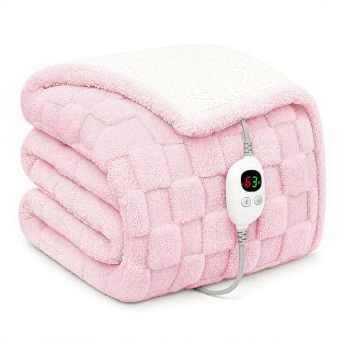 Templewet Heated Blanket Throw 50" x 60",Soft Electric Blanket,Pink | Timer Settings,Auto Off,Sherpa Heated Throw Blanket,Machine Washable,Fast Heating for Sofa Bed Office Use,Gifts for Women - color: Blush Pink