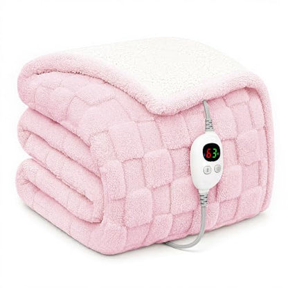Templewet Heated Blanket Throw 50" x 60",Soft Electric Blanket,Pink | Timer Settings,Auto Off,Sherpa Heated Throw Blanket,Machine Washable,Fast Heating for Sofa Bed Office Use,Gifts for Women - color: Blush Pink