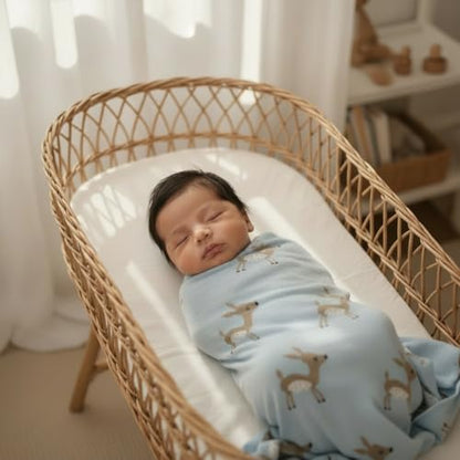 Knit Baby Swaddle Blanket - 100% Cotton Soft Cozy Receiving Swaddle Stroller Blanket for Shower Gift Registry for Newborns, Infants, Toddlers (Deer - Blue) - color: 09 - Deer - Blue