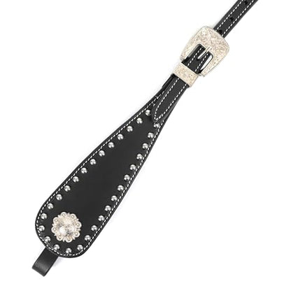 Western Leather Headstall with Rawhide Knotting, Black Hair Tassels, Decorative Futurity Knot