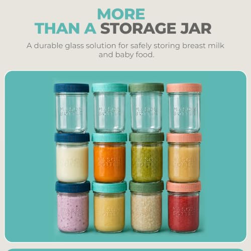 Mason Bottle Glass Breastmilk Storage Jars with Airtight Lids, 8oz,12-Pack - size: 8oz Jar Set (12 Pack)